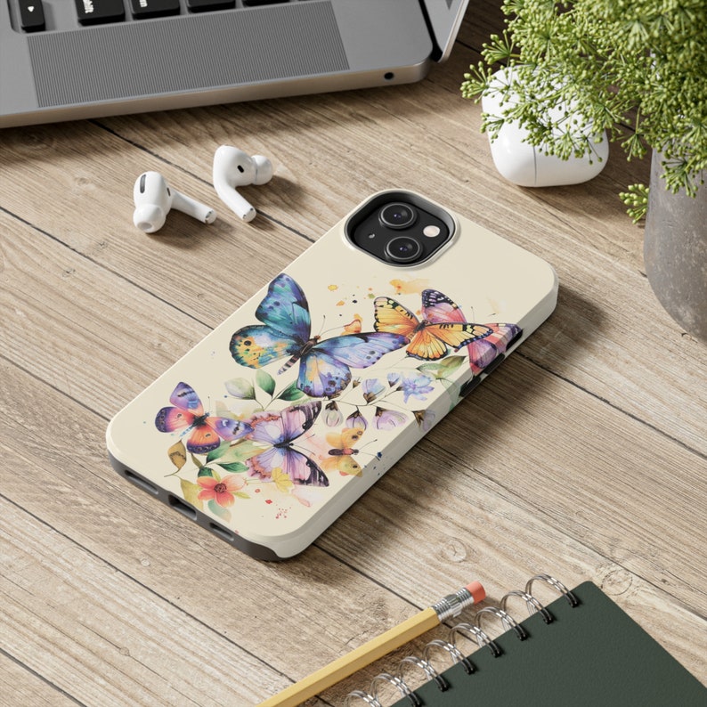 Watercolor Butterfly iPhone 14 Cases, Beautiful flowers in flowercore colors. Cottagecore, fairycore image 8