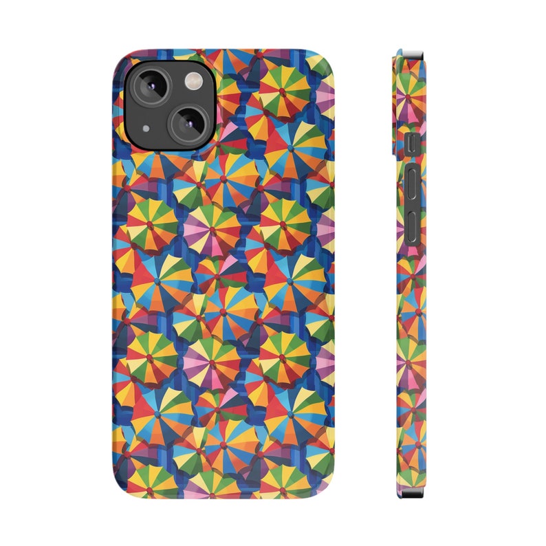 Umbrellas on Repeat. iPhone 14 Phone Cases. Beach Umbrella, Umbrellas in a cool retro effect image 2