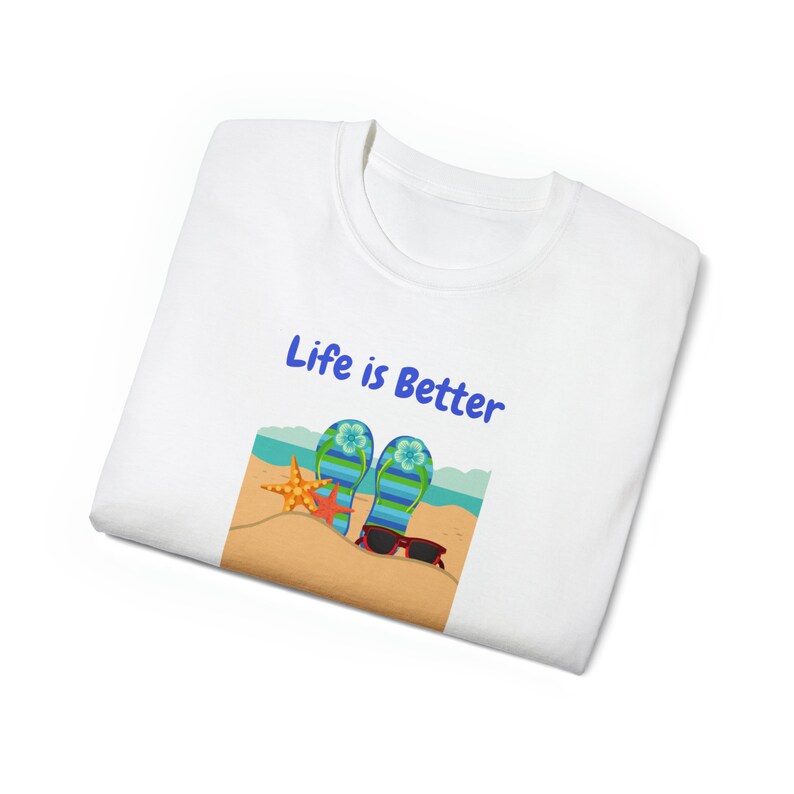 Life is Better in Flip Flops T-shirt, Beach shirt, Beach t-shirt, Beach Chair at ocean, Coastal shirt, Funny beach saying, Beach gift, image 3