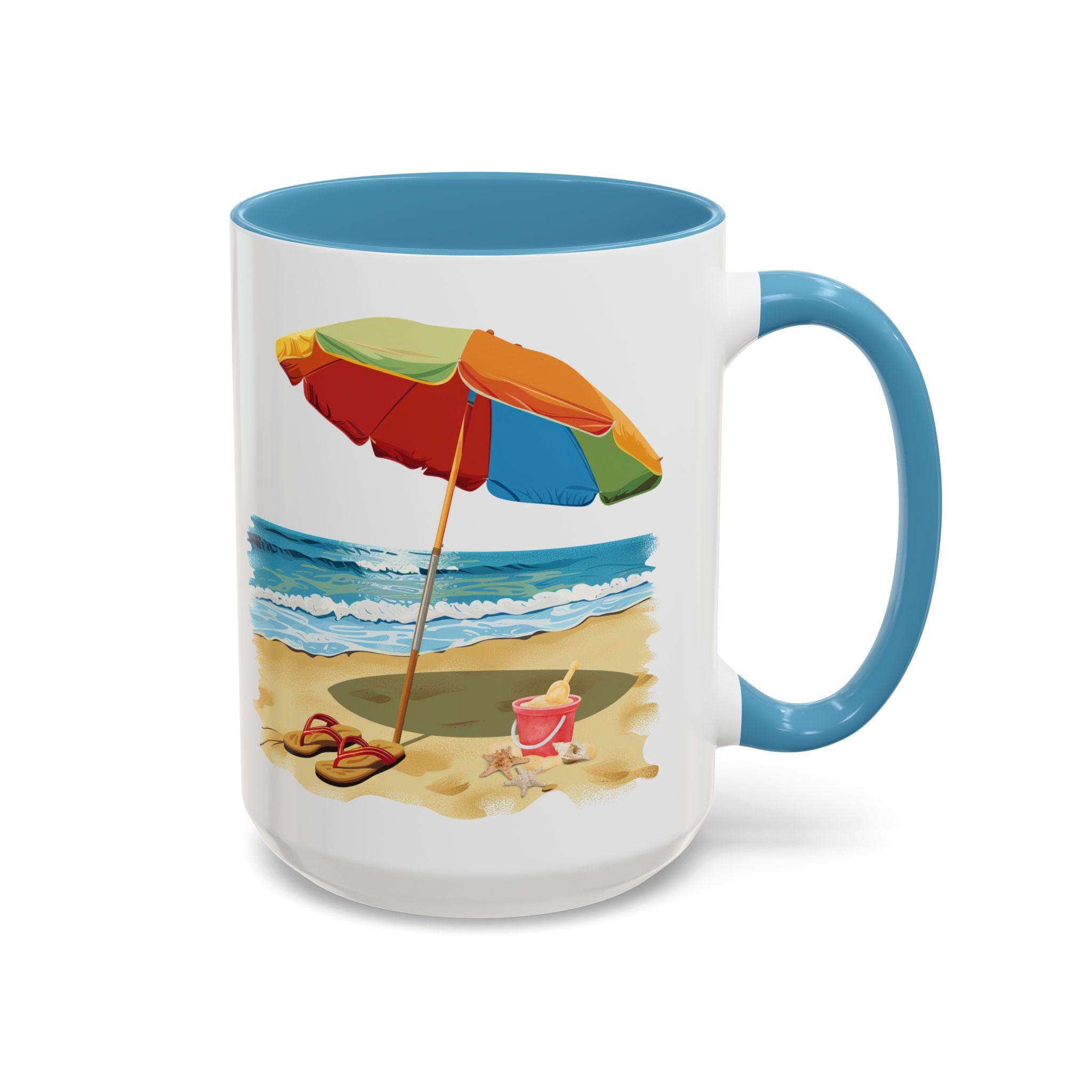 Beach Memories Personalizable Coffee Cup 15 oz. Custom Text is optional. Add names, places, dates or anything you want for the perfect gift.