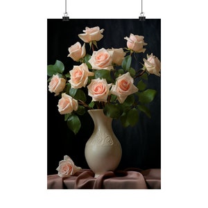 Pink Roses on Black Matte Poster Already Professionally Printed image 1