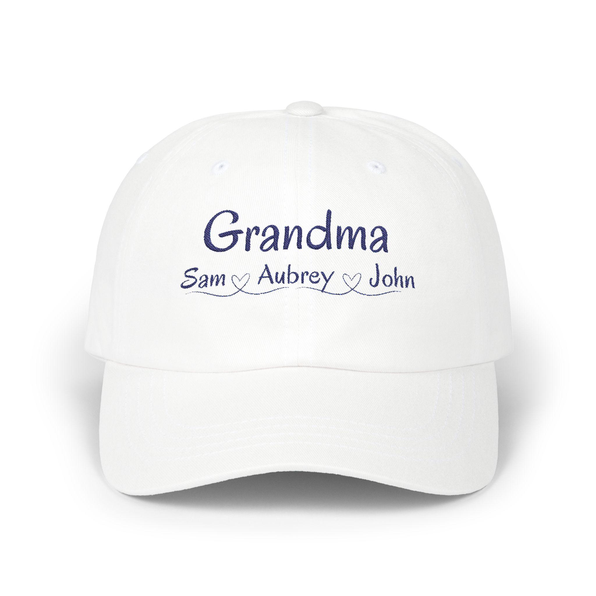 Embroidered Custom Grandma Hat. Personalize this cotton hat with up to six grandchild names. A must have for every grandma!