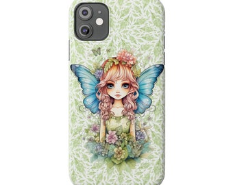 Fairy with Blue Wings iPhone 11 case, iPhone 11 Pro, and iPhone 11 Pro Max. Pretty Fairycore fairy in beautiful Flowercore colors