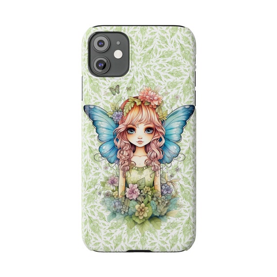 Fairy with Blue Wings iPhone 11 case, iPhone 11 Pro, and iPhone 11 Pro Max. Pretty Fairycore fairy in beautiful Flowercore colors