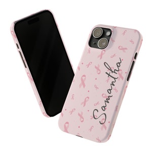 Personalized Breast Cancer iPhone 15 Phone Cases. Personalize this custom iPhone 15 case for yourself or your favorite cancer warrior image 6