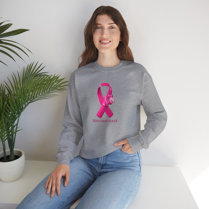 Badass Breast Cancer Fighter Sweatshirt. Cancer awareness Sport Grey