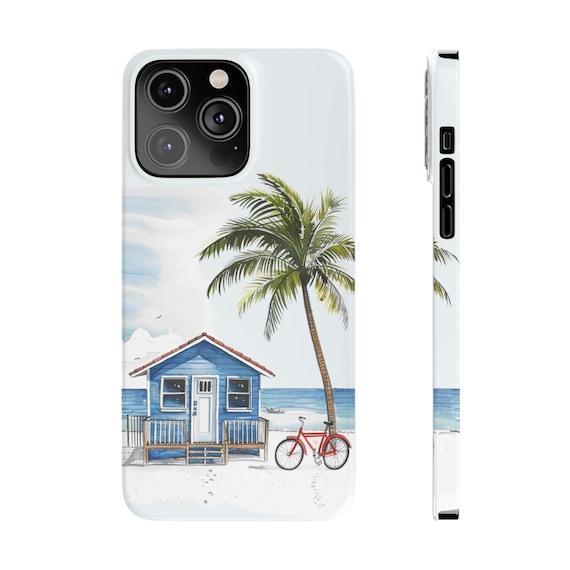 Beach House with Red Bike iPhone 14 Phone Case. Gift for the beach lover in your life or yourself. Gift for Mom, Gift for Wife