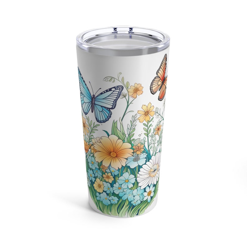 Wildflowers and Butterflies Tumbler 20oz, Amazing Wildflowers beautiful Flowercore colors coffee cup image 1