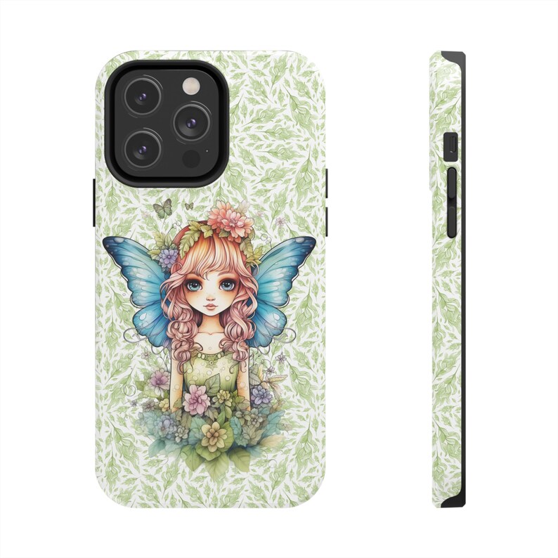 Fairy with Blue Wings iPhone 14 Cases, Pretty Fairycore fairy in beautiful Flowercore colors image 1