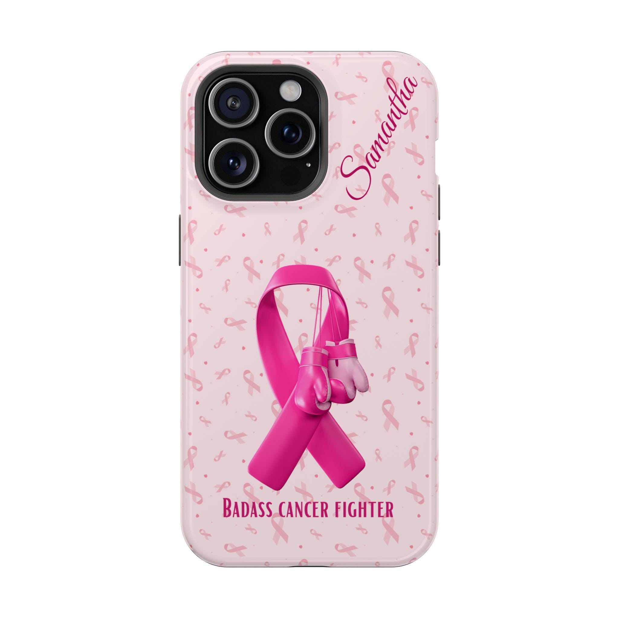 Badass Breast Cancer Fighter Magnetic Safe Tough iPhone 16, 15, 14, 13 Cases With Optional Personalization. iPhone 16 case. iPhone 15 Case