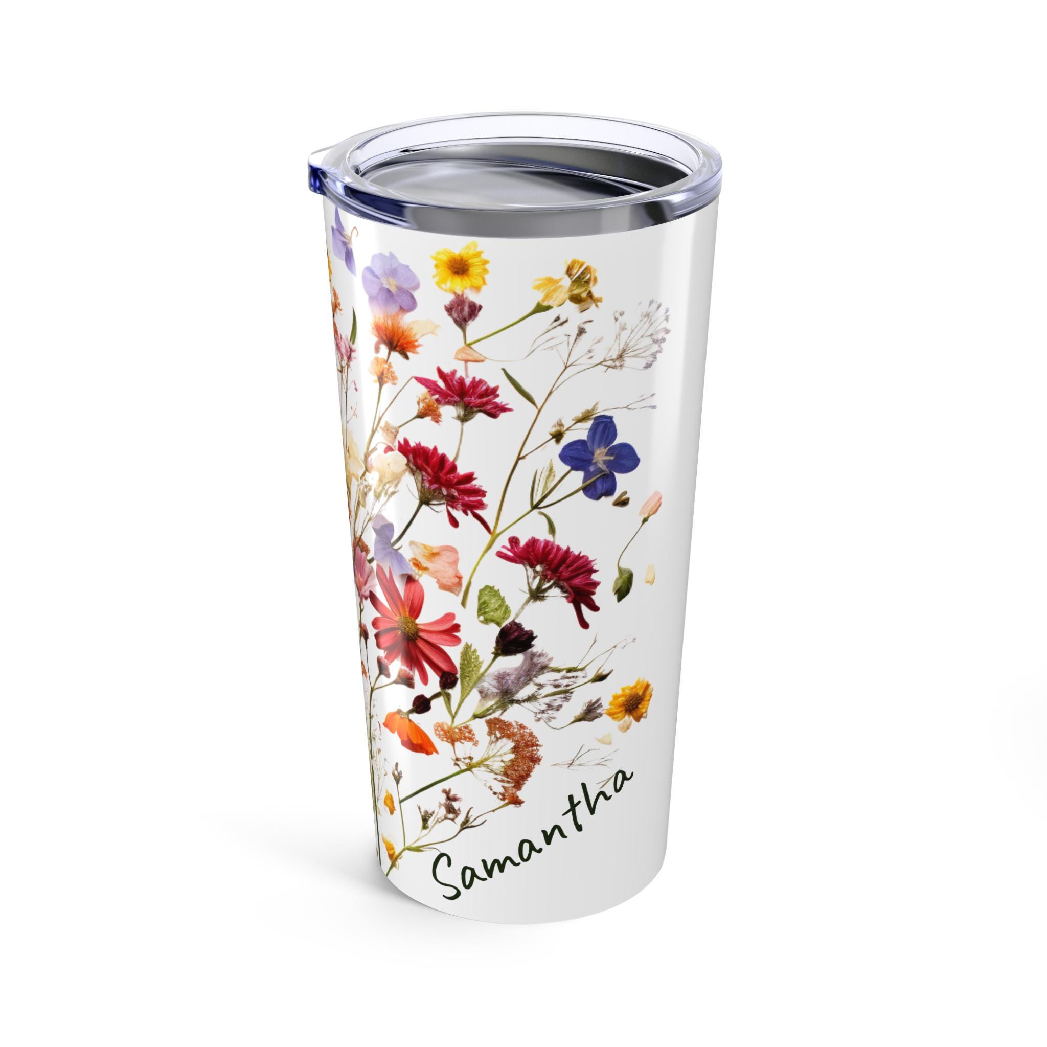 Personalized Dried Wildflower Tumbler, optional Customization, Custom cup, custom Wildflower tumbler, boho wildflowers, floral cup