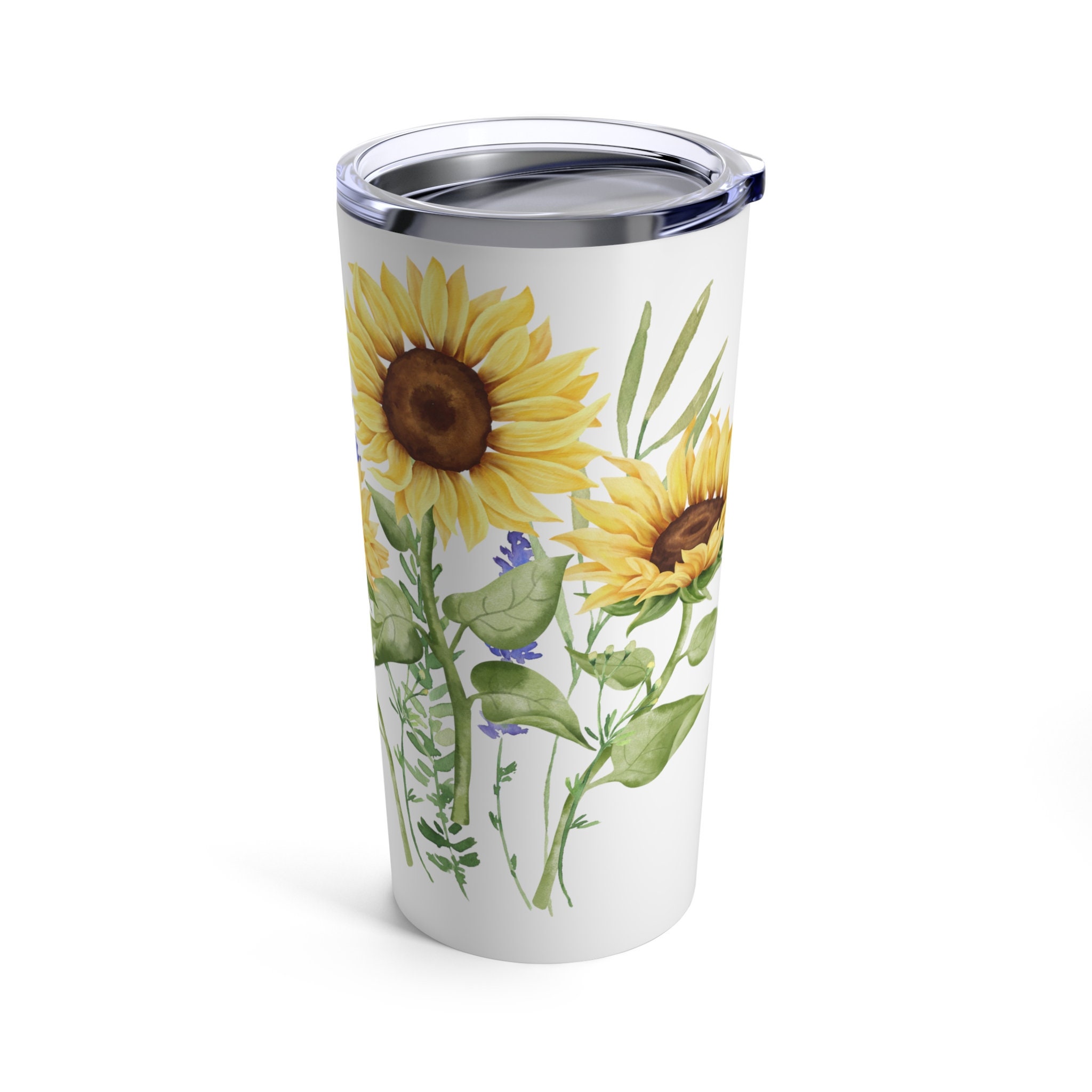 Sunflower Floral Tumbler 20oz, sunflower cup, botanical, sunflower lover, boho sunflowers, cottagecore, vintage floral , floral graphic
