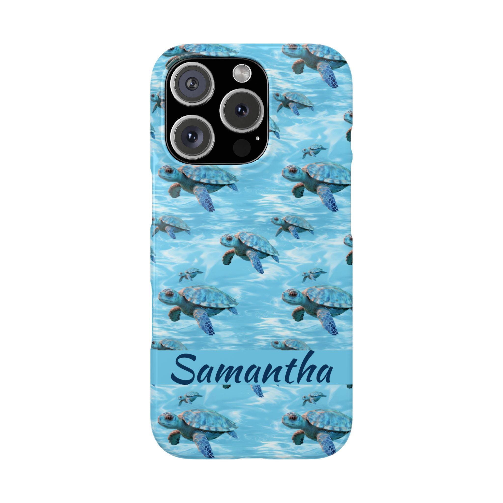 Personalized Baby Turtle iPhone 16, iPhone 15, iPhone 15, iPhone 14, iPhone 13 Cases. Custom Name on Cute Sea Turtles for your Beach Lover