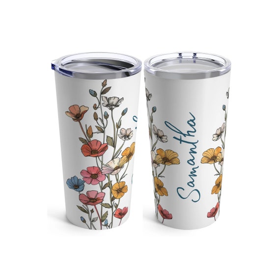 Personalized Wildflower Tumbler 20oz, Custom Floral Tumbler, Flower Travel Mug, Custom Floral Tumbler