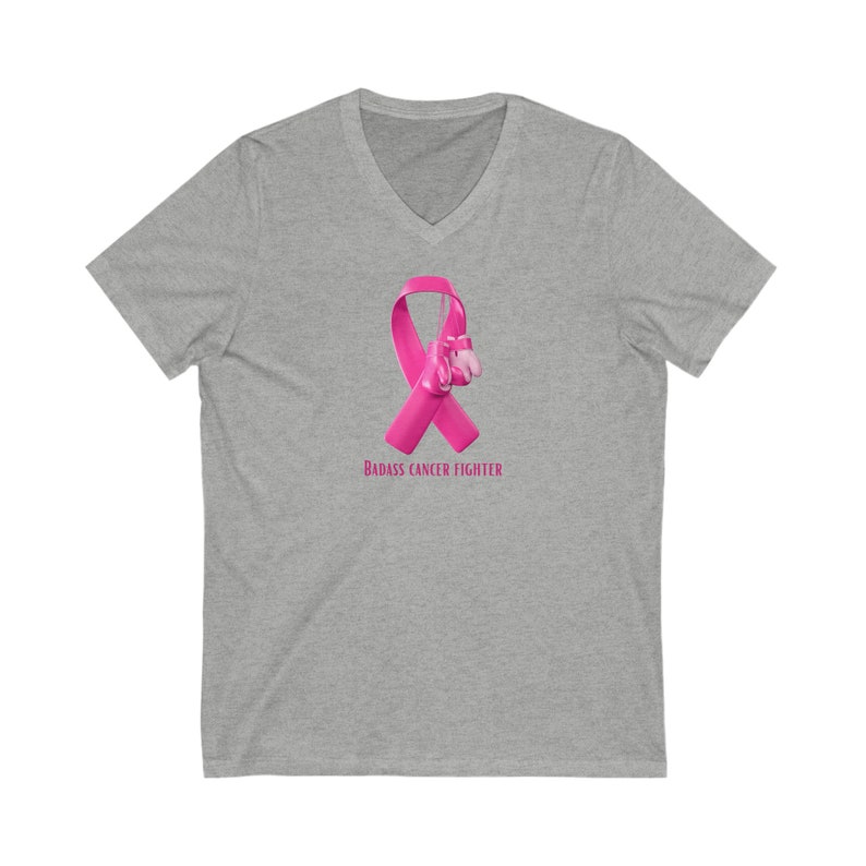 Badass Breast Cancer Fighter V-Neck T-shirt, combattant du cancer, guerrier du cancer, encouragement contre le cancer, chemise cadeau contre le cancer, encouragement contre le cancer Athletic Heather