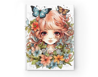 Fairy with Red Hair Blank Journal, Amazing Pretty Fairycore fairy in beautiful Flowercore colors