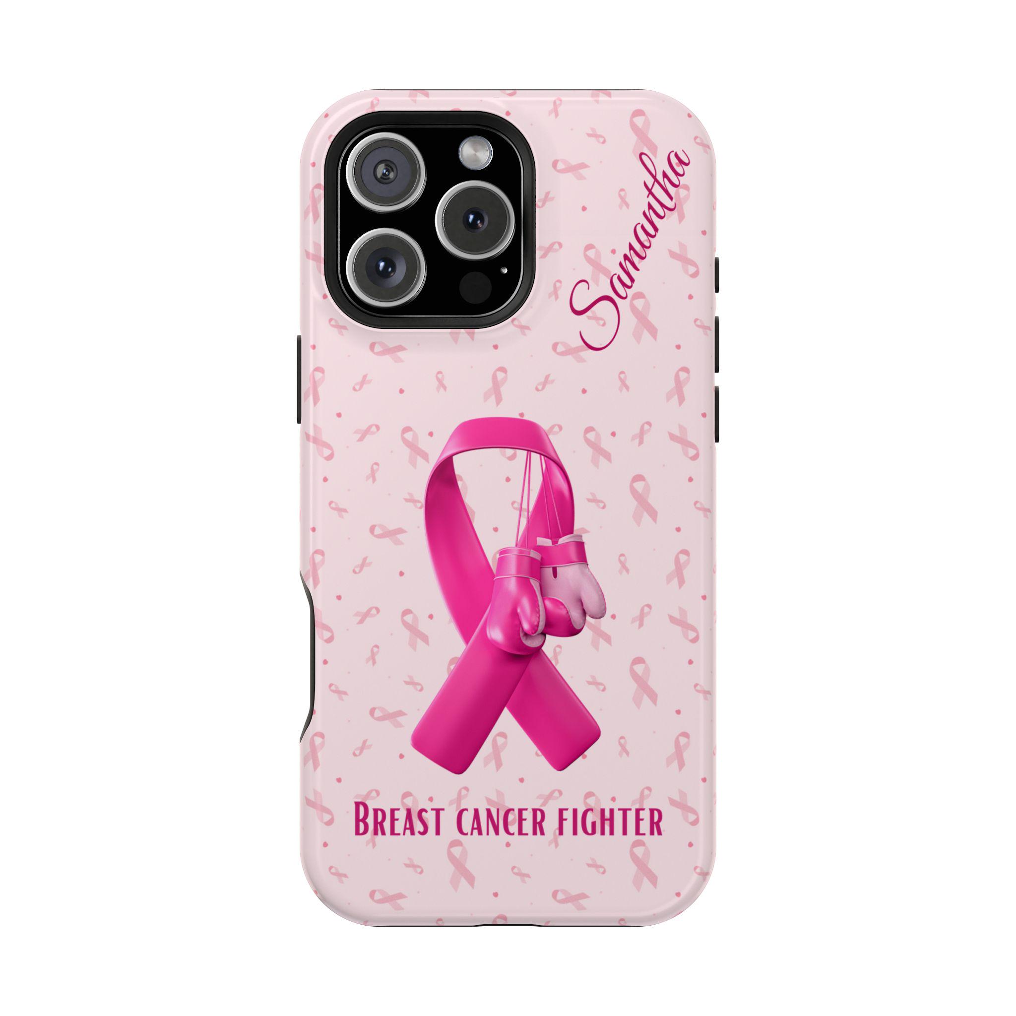 Custom Breast Cancer Fighter Magnetic Safe Tough iPhone 16, iPhone 15, iPhone 14, iPhone 13, Cases. Add Custom Name  for your Cancer Fighter