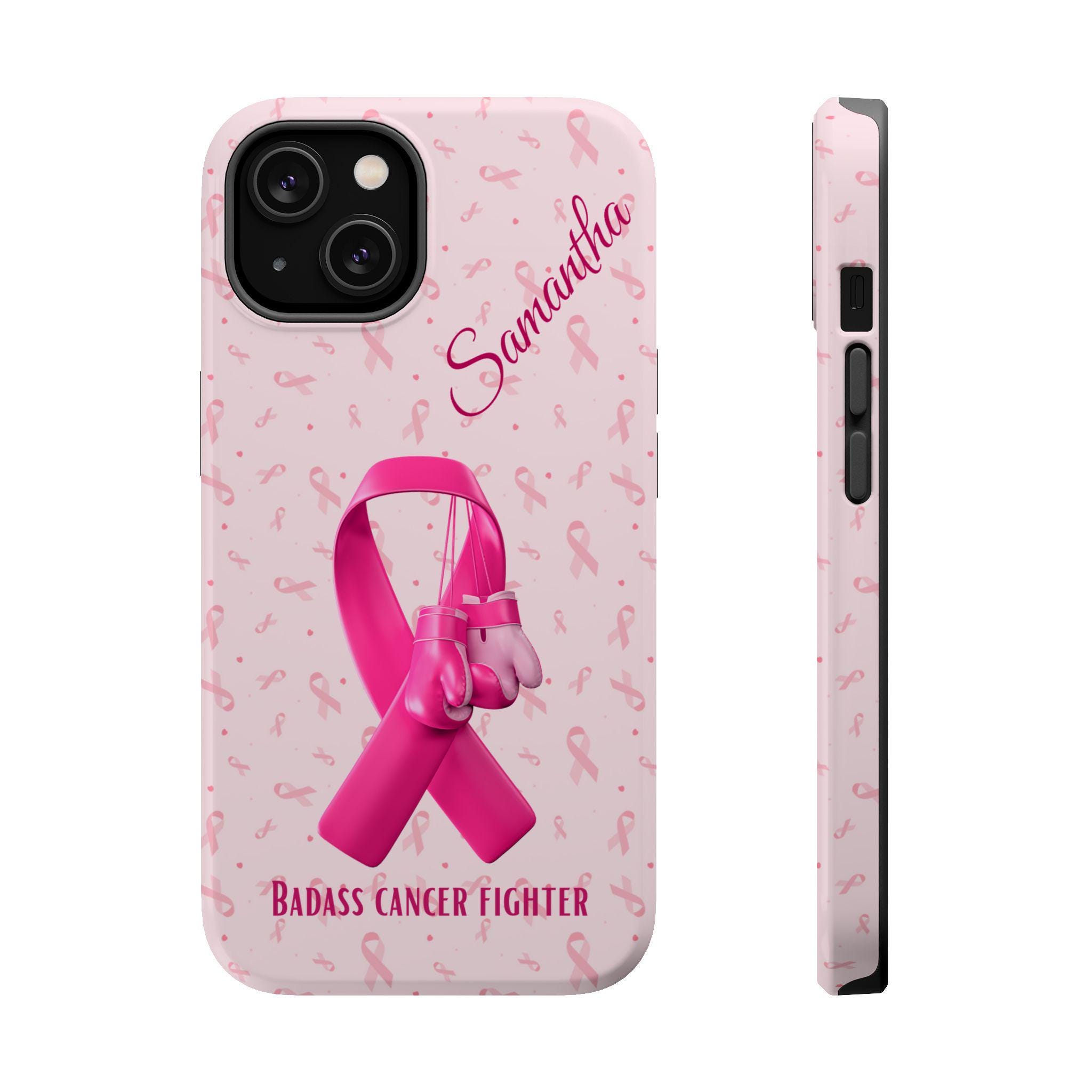 Badass Breast Cancer Fighter Magnetic Safe Tough iPhone 16, 15, 14, 13 Cases With Optional Personalization. iPhone 16 case. iPhone 15 Case