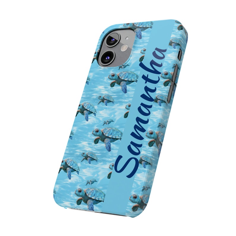 Personalized Cute Baby Sea Turtle iPhone 12 Phone Cases. Custom Name on Baby Sea Turtles in a crystal Blue Ocean. Ocean Lovers Turtle Lovers image 4