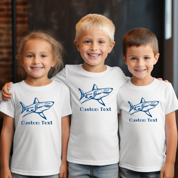 Custom Text Great White Shark T-Shirt Kids Heavy Cotton Shirt. Kids Shark Shirt, Great White Shark Shirt, Shark Gift, Shark Drawing