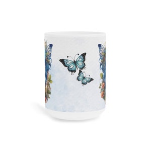 Blauwe Fee Koffiekopje 15/20 oz. Geweldige mooie blauwe Fairycore-fee in prachtige Flowercore-kleuren afbeelding 6