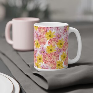 Roze en gele bloemen keramische mokken 15/20 oz afbeelding 6