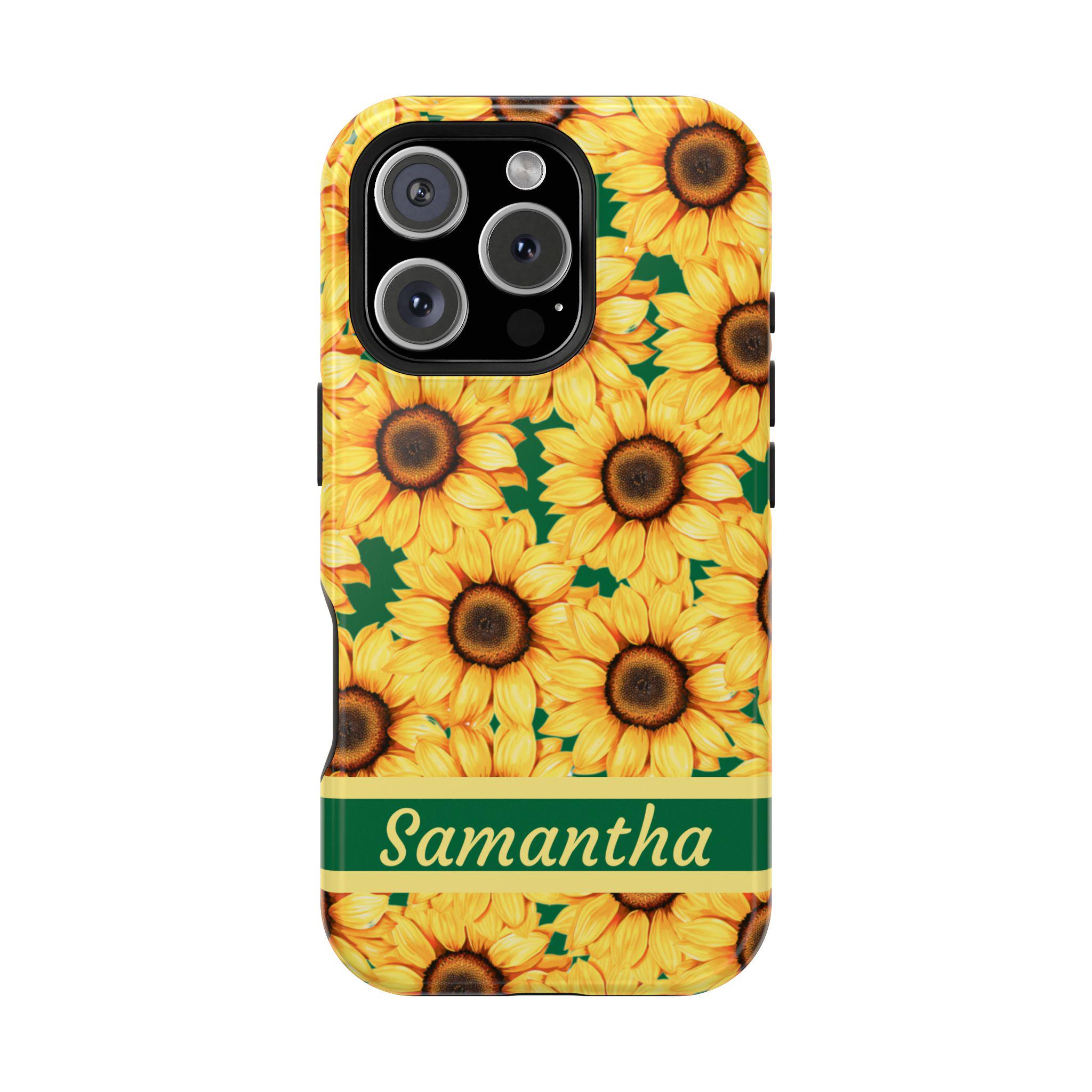 Sunflowers Personalized Magnetic Safe iPhone 16,  iPhone 15, iPhone 14 and iPhone 13 Phone Cases. Sunflower Lovers