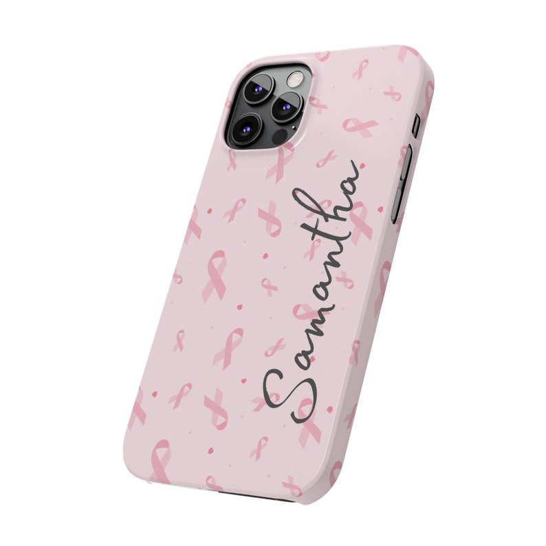 Personalized Breast Cancer iPhone 12 Phone Cases. Personalize this custom iPhone 15 case for yourself or your favorite cancer warrior image 4