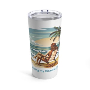 Retro Getting my Vitamin Sea Beach 20 oz tumbler. Fun beach Travel mug. Great gift for Mom. Great beach gift.