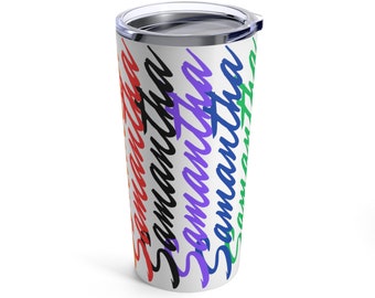 Personalized Name Tumbler 20oz, Custom Name Tumbler, Wrap around Rainbow name, Add your own text Travel Mug, Custom Name Tumbler