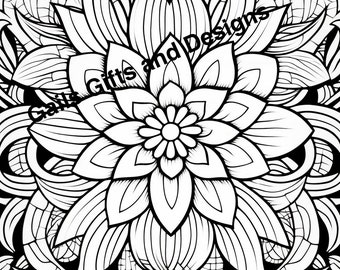 Floral pattern Coloring Page for Instant Download, Adults and Children, Boho flowers, stained glass, garden scene for coloring