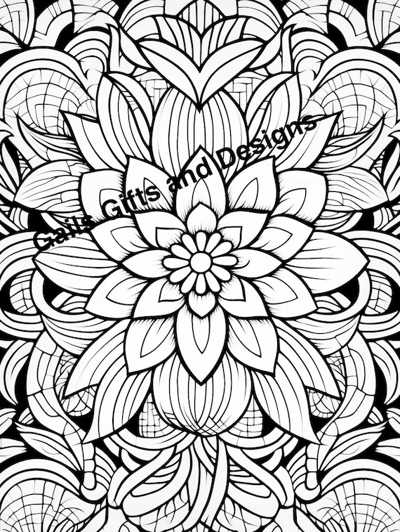 Floral pattern Coloring Page for Instant Download, Adults and Children, Boho flowers, stained glass, garden scene for coloring