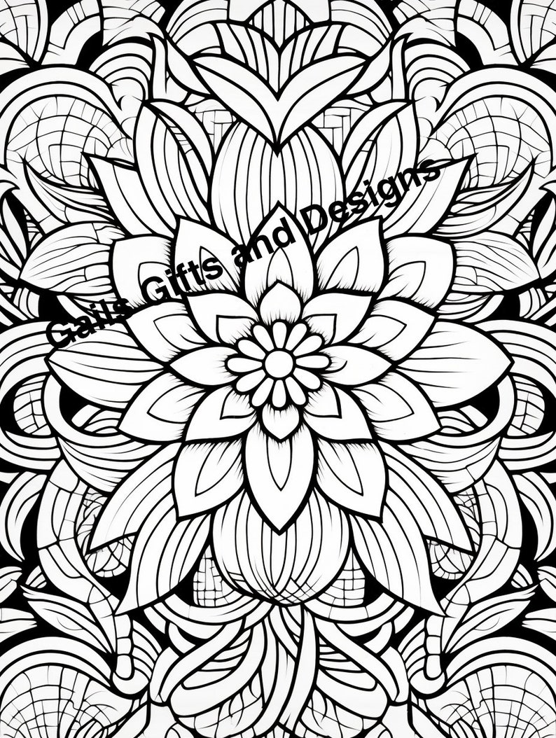 Floral pattern Coloring Page for Instant Download, Adults and Children, Boho flowers, stained glass, garden scene for coloring image 1