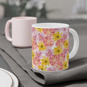 Roze en gele bloemen keramische mokken 15/20 oz afbeelding 3