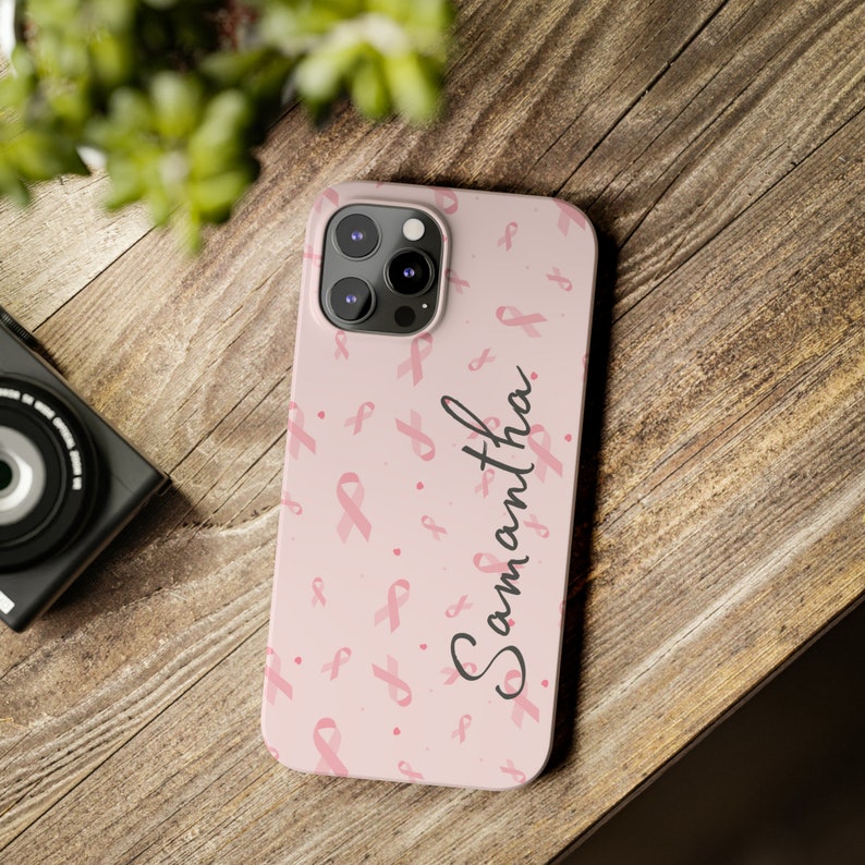 Personalized Breast Cancer iPhone 12 Phone Cases. Personalize this custom iPhone 15 case for yourself or your favorite cancer warrior image 9