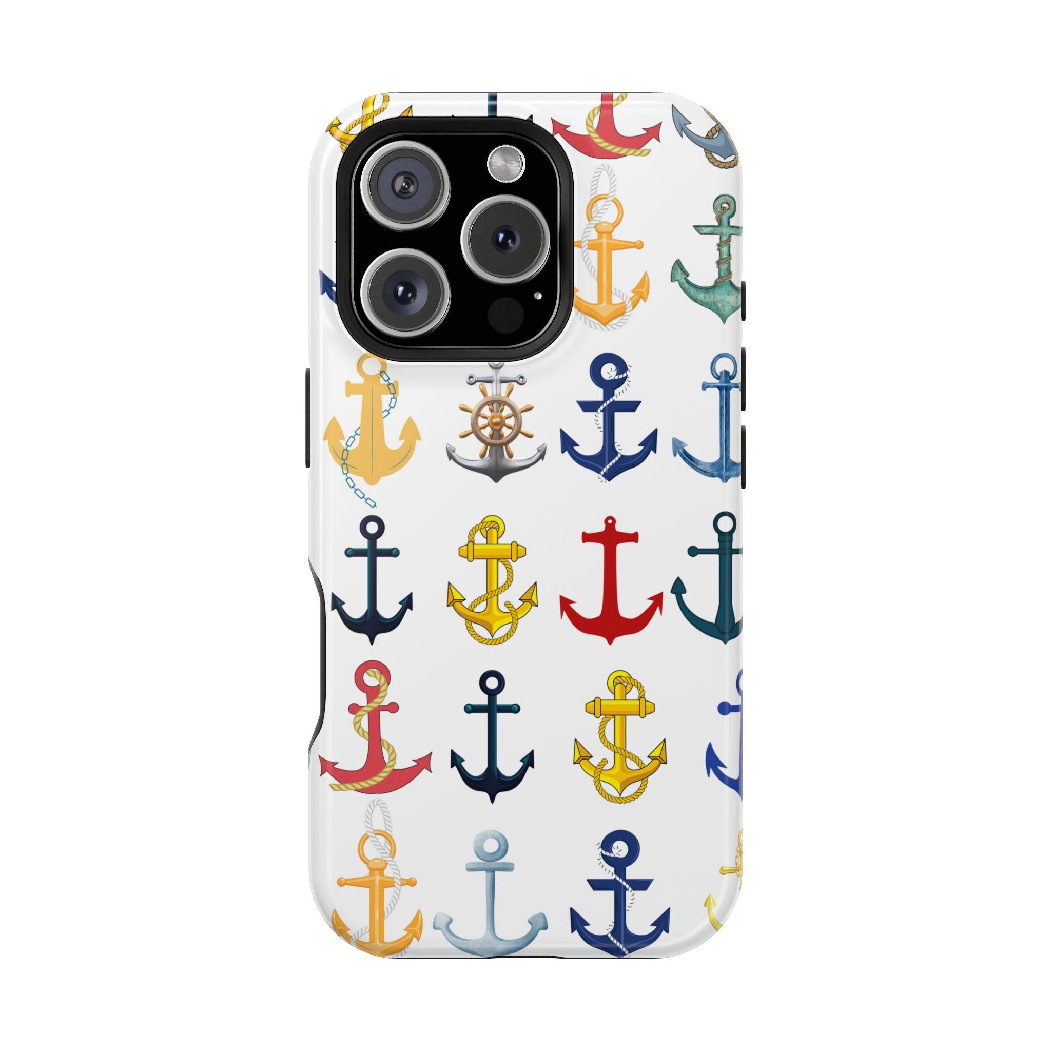 Anchors Magnetic Safe Tough iPhone 16, iPhone 15, iPhone 14, iPhone 13 case. Bright Anchors for your Sailing and Boating Enthusiast