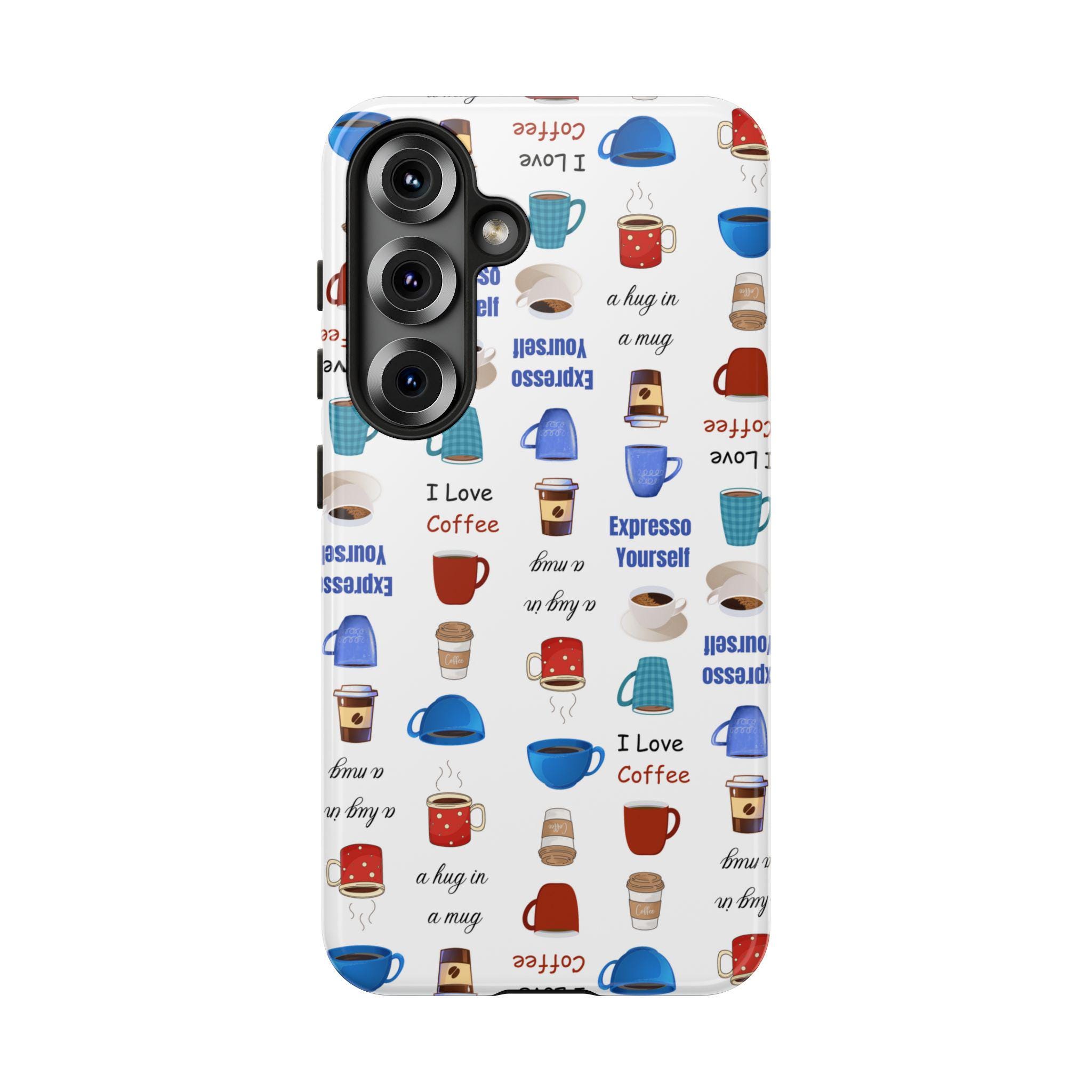 I Love Coffee Samsung Galaxy S25, S24, S23, S22, S21 phone case. Perfect gift for Moms, friends, or your favorite coffee lover!