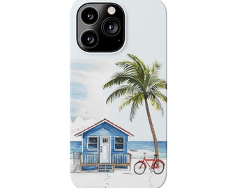 Beach House with Red Bike iPhone 13 Phone Case. Gift for the beach lover in your life or yourself. Gift for Mom, Gift for Wife