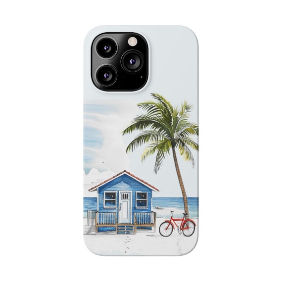 Beach House with Red Bike iPhone 13 Phone Case. Gift for the beach lover in your life or yourself. Gift for Mom, Gift for Wife