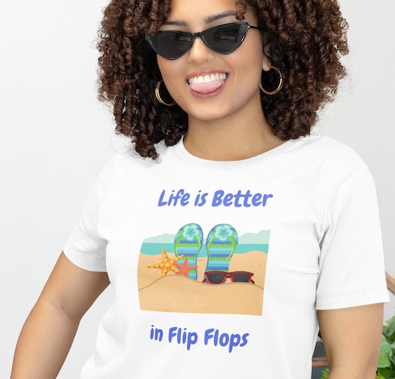 Life is Better in Flip Flops T-shirt, Beach shirt, Beach t-shirt, Beach Chair at ocean, Coastal shirt,  Funny beach saying, Beach gift,