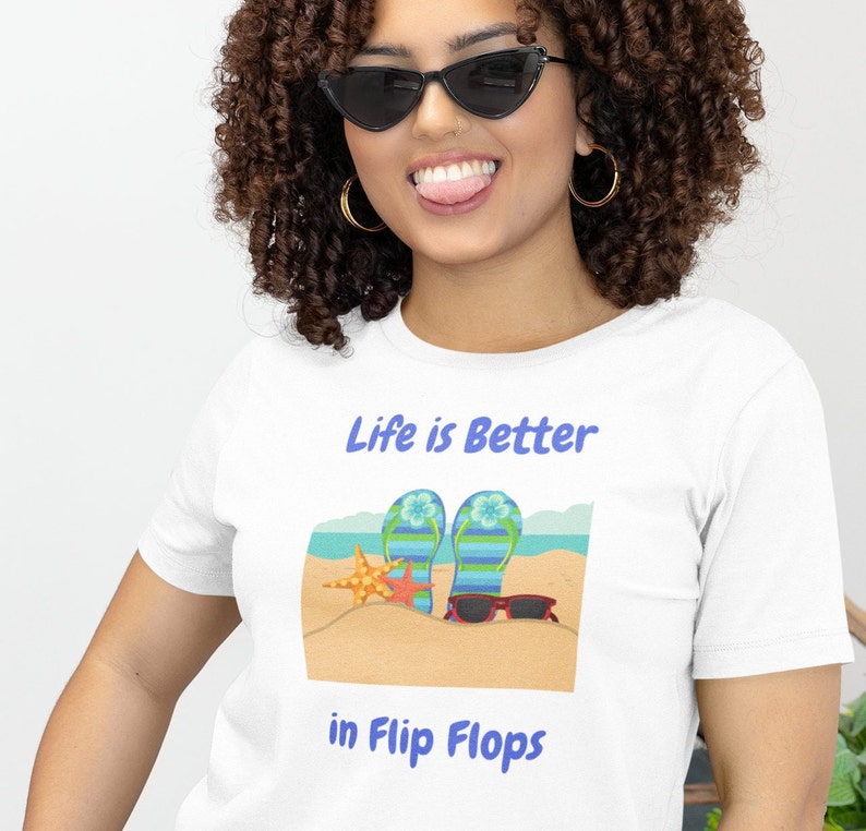 Life is Better in Flip Flops T-shirt, Beach shirt, Beach t-shirt, Beach Chair at ocean, Coastal shirt, Funny beach saying, Beach gift, image 1