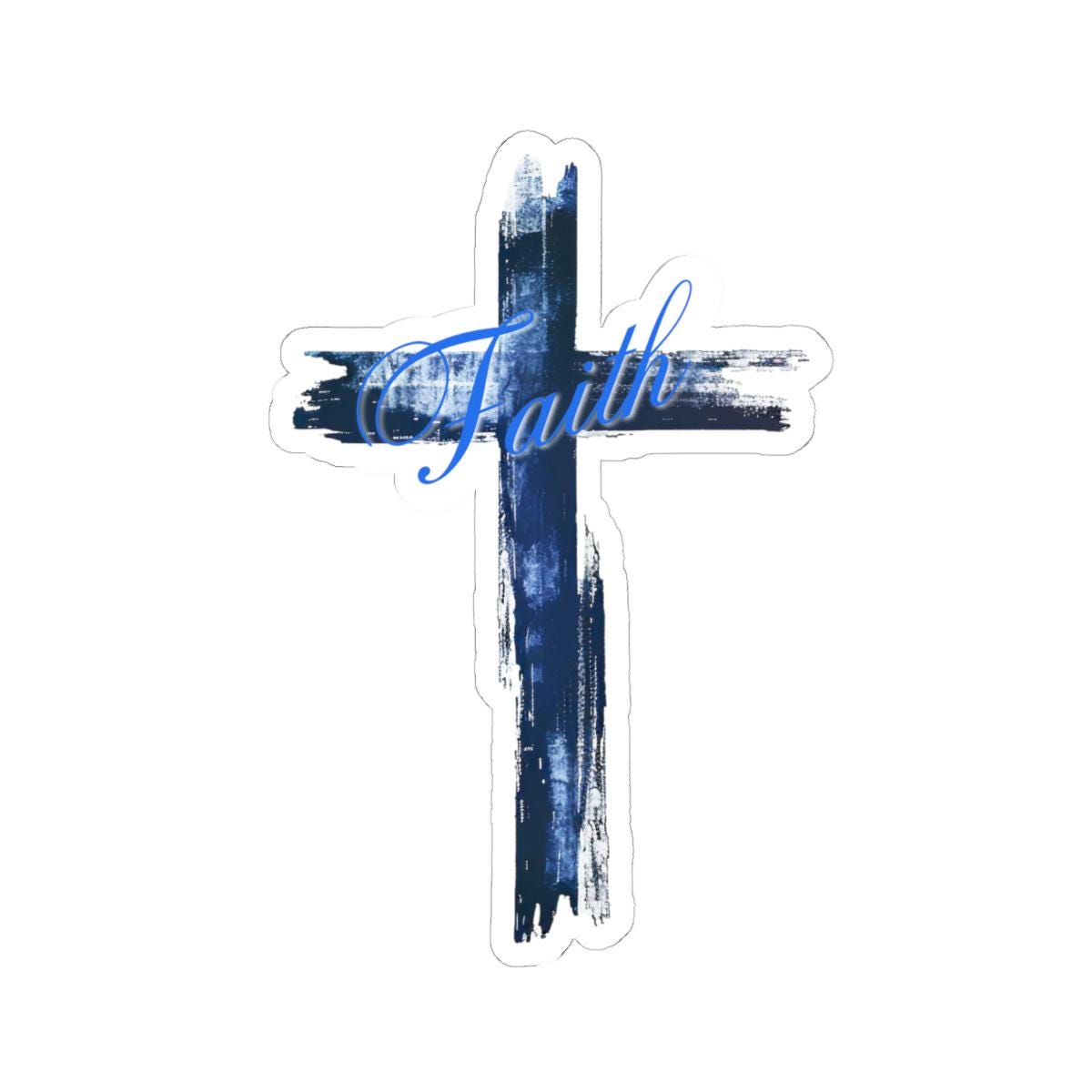 Faith and the Cross Sticker with Transparent or White Edges. Add this beautiful blue cross with faith to your bottle, computer or books!