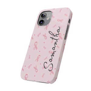 Personalized Breast Cancer iPhone 12 Phone Cases. Personalize this custom iPhone 15 case for yourself or your favorite cancer warrior image 6