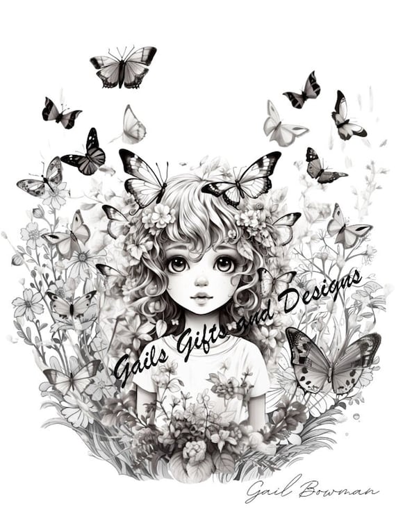 Cute Fairy Coloring Page for Adults Book One, Amazing Fairy, Fairycore fairy with Butterflies, Downloadable File