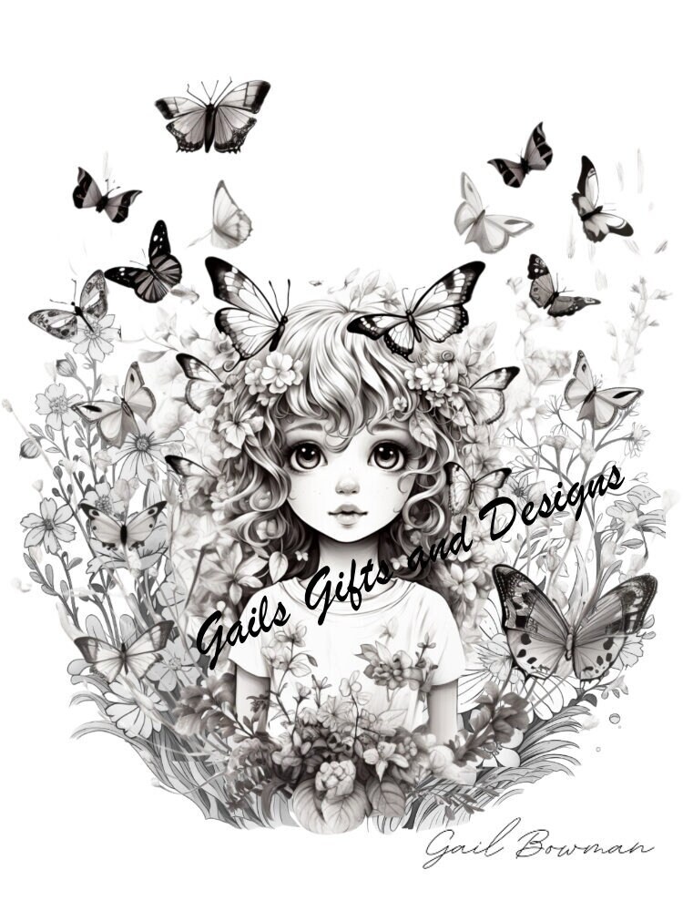 Cute Fairy Coloring Page for Adults Book One, Amazing Fairy, Fairycore fairy with Butterflies, Downloadable File