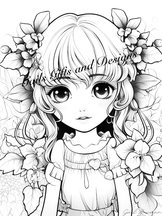 Cute Fairy with Oak Leaves Coloring Page for Adults Downloadable File Book Two, Amazing Fairy, Fairycore fairy with Flowers and Butterflies