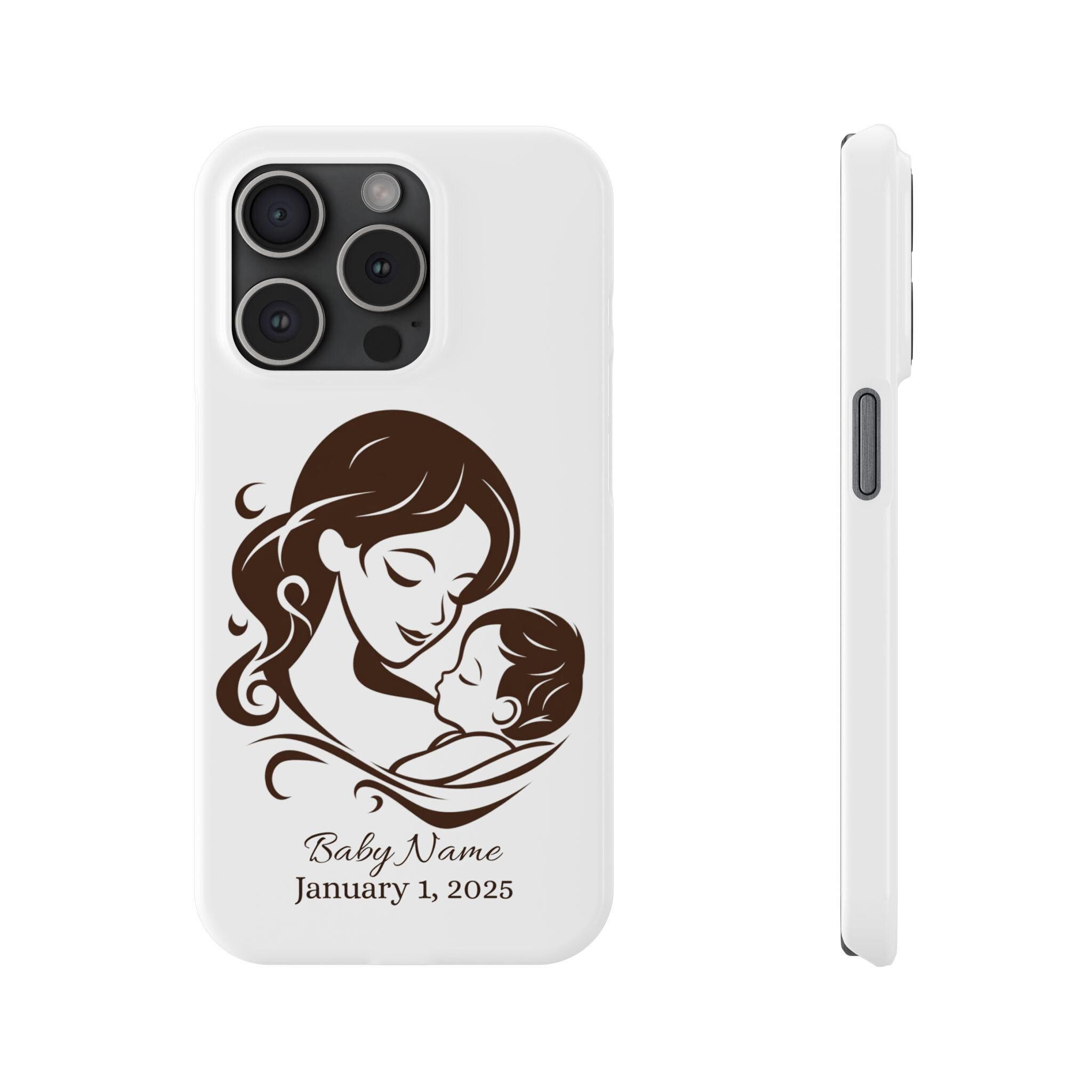 Personalized Mom and Baby iPhone 15, 14, 13, 12 Phone Case with Personalization. Custom New Baby iPhone cover, Mother and baby