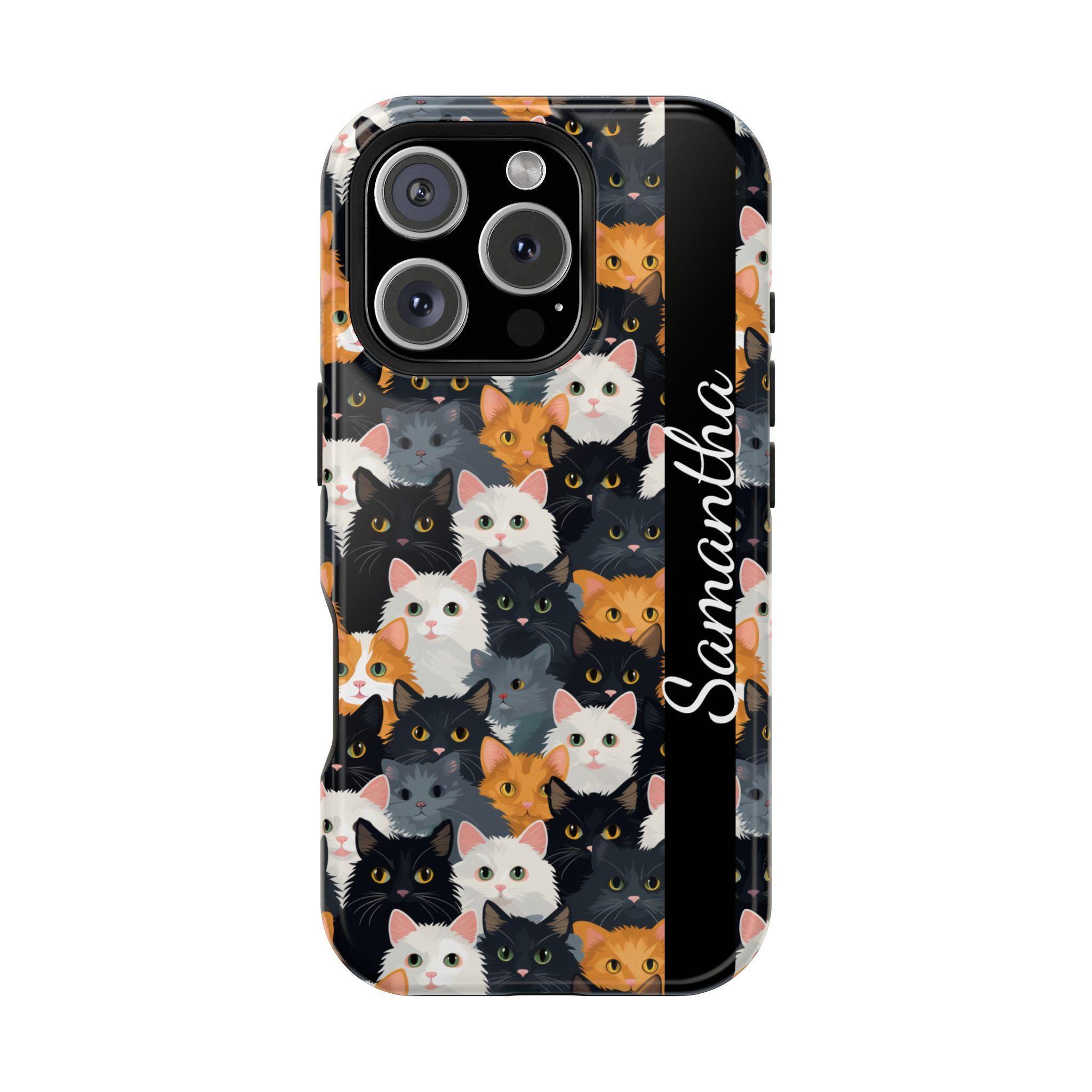 Cute Cats Personalized Magnetic Safe  iPhone 16, iPhone 15, iPhone 14 and iPhone 13, all models. Custom text is optional.