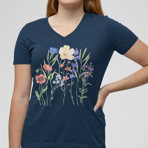 Boho Wildflowers Shirt V-Neck. Nature Shirt, Botanical Shirt, Garden Lover, wildflower, wildflowers, cottagecore image 3
