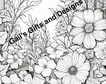 Garden with Flowers Coloring Page for Instant Download, Adults and Children Boho flowers, garden scene for coloring